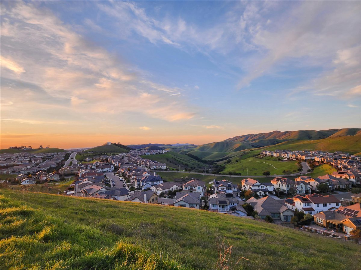 Suburban neighborhood at sunset in Southern California