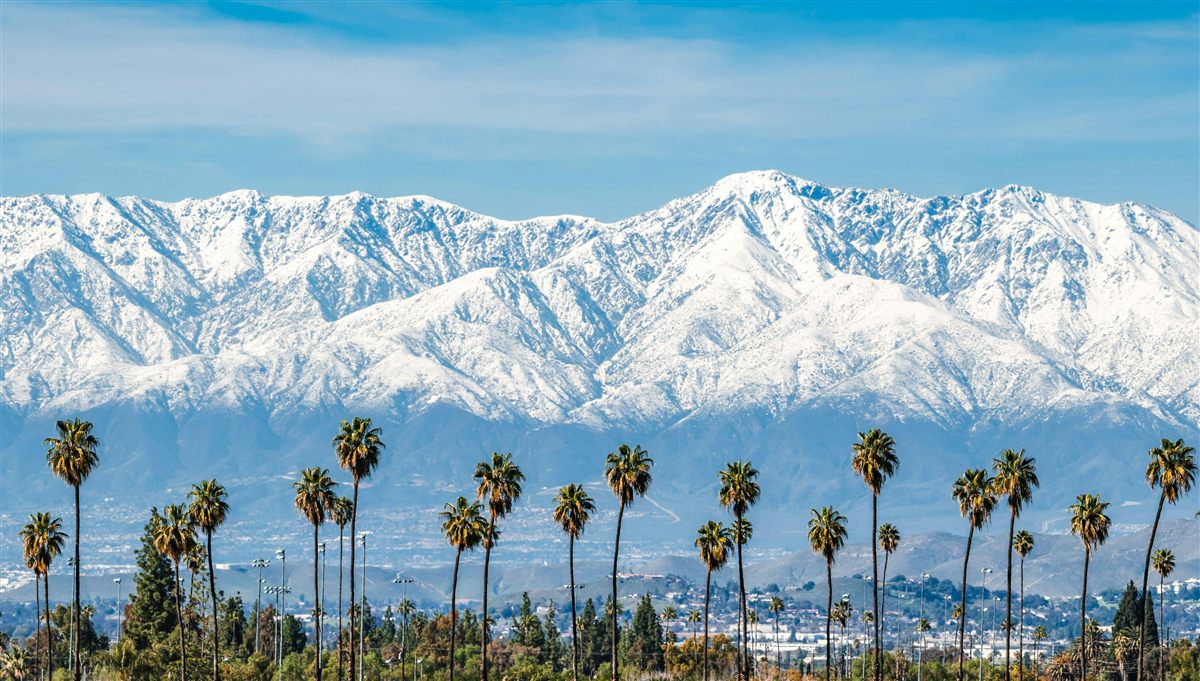 Snow-capped San Gabriel Mountains above Rancho Cucamonga, California