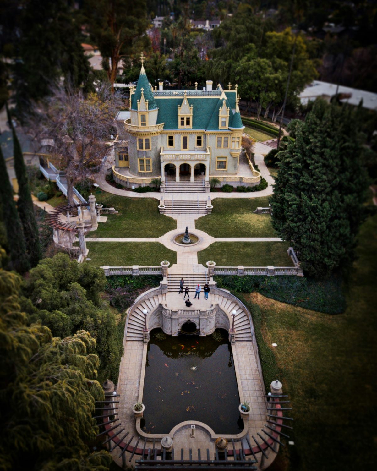 Kimberly Crest House and Gardens aerial view, Redlands California