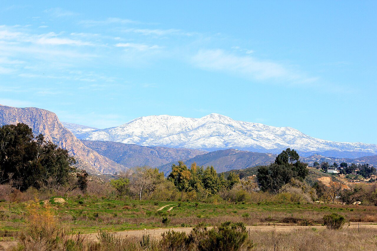 Santee, California community looking east toward the mountains